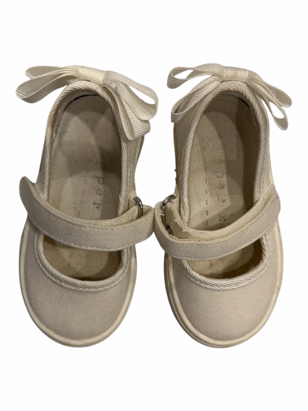 Copper Key Kids Cream Mary Jane Canvas Shoes with Bow